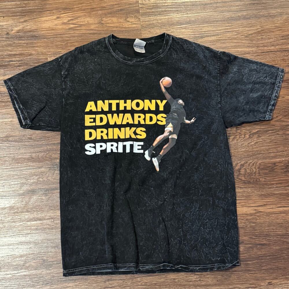 Anthony Edwards Sprite Promo T-Shirt Acid Wash Obey Your Thirst Size L